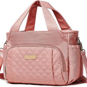 Spacious Quilted Tote Handbag in Pink - Multi-Use Crossbody for Women